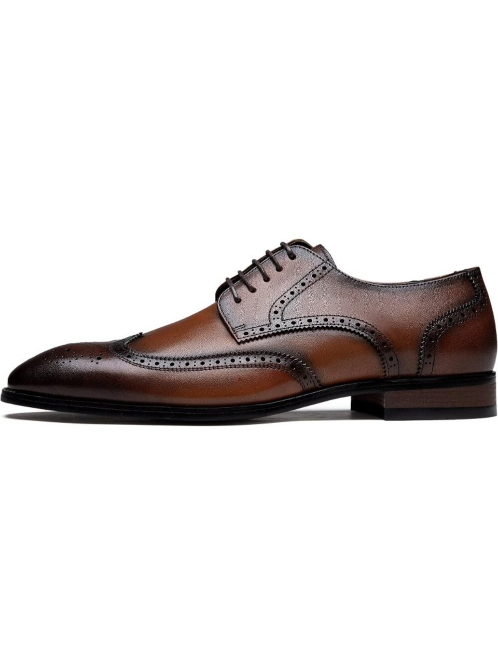 Men's Yellow Brown Leather Wingtip Lace Up Business Derby Brogue Oxfords Shoes